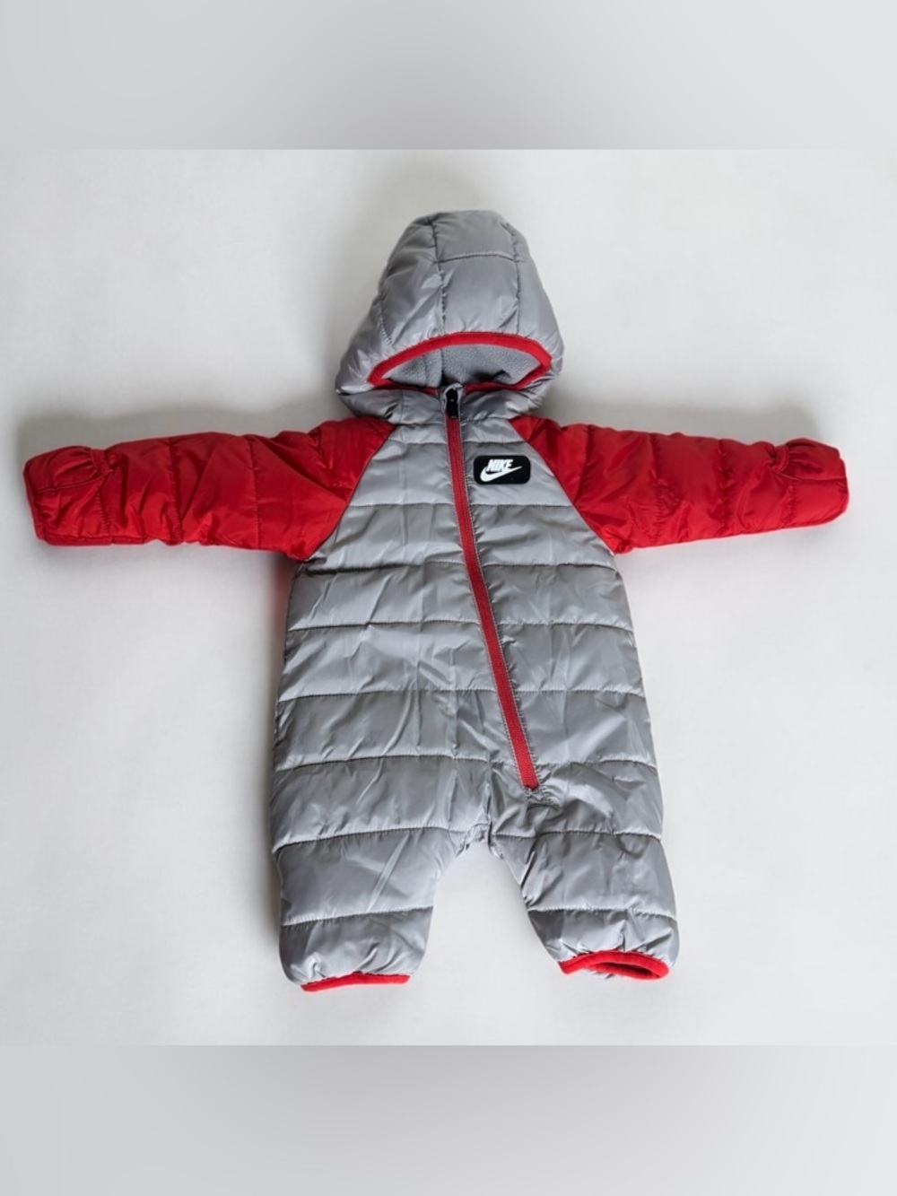 Nike Baby Newborn 50-56cm Unisex Puffer Full Zip Hooded Snowsuit Grey/Red